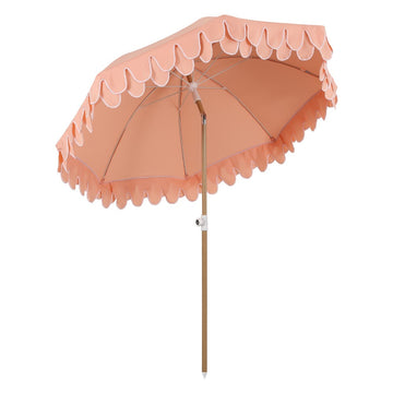 Horizon 6.5 ft. Classic MidCentury Scalloped Fringe Market Beach Umbrella